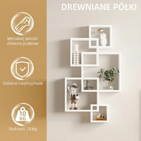 HOMCOM Regał Ścienny, Półka Wisząca, 5 Półek, Drewno Lite, Biały