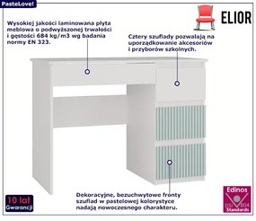 Prawostronne biurko dla dzieci biały + miętowy - Arsa 3X