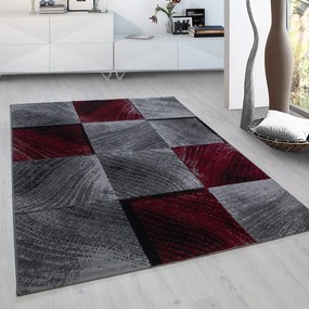 Dywan nowoczesny Plus kwadraty szaro-czerwony 240 cm x 340 cm