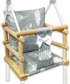 Szara huśtawka kubełkowa dla dzieci 3w1 w piórka G3-R86