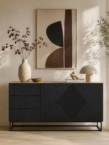 Komoda Asha 167 cm dwudrzwiowa z szufladami - artisan / czarny mat / czarny stelaż