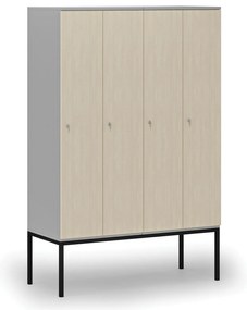 Drewniana szafa ubraniowa z podstawą, 4-drzwiowa, 1871 x 1200 x 500 mm, demontaż, zamek cylindryczny, szary/brzoza