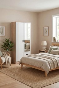 Skandynawska szafa z lustrem dąb sonoma + biały T1-H89