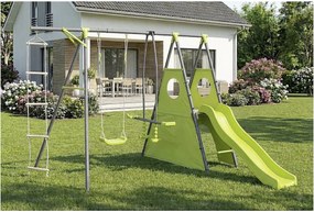 Metalowa konstrukcja do zabawy "Dany" ze zjeżdżalnią - 5 urządzeń - Zielony