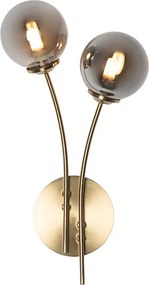 Nowoczesna lampa ścienna złota 2-światłowa z dymionym szkłem - Athens