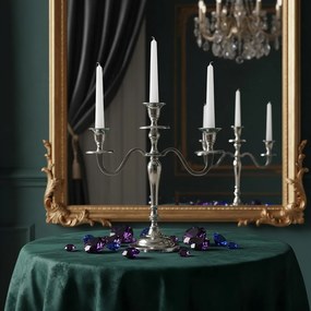 Świecznik trójramienny, srebrny, 30 cm