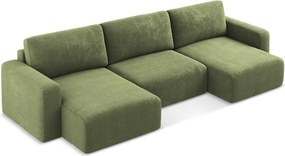 Zielony rozkładany/ze schowkiem narożnik z tkaniny szenilowej (w kształcie litery U) Kona – Makamii