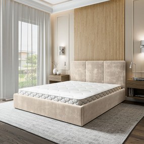 Masseno Łóżko Tapicerowane AZURI z pojemnikiem na pościel 180x200 cm - Kremowy, LUMO 55