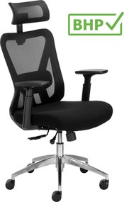 Fotel siatkowy z zagłówkiem regulowanym Ergobit Lux, zgodny z normą BHP