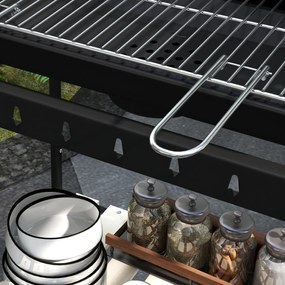 Outsunny Metalowy grill na węgiel drzewny BBQ Smoker z kołami, regulowany ruszt, półka na drewno 103x47x95 cm Czarny