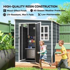 Outsunny Domek ogrodowy 2,89 m² z wyglądem drewna, 3 okna, wentylacja, podłoga, zamek, rękawice, 182 x 182 x 196 cm | Aosom PL