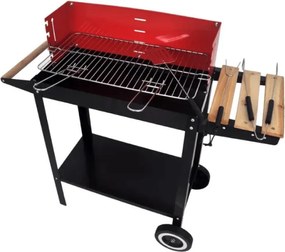 Grill ogrodowy na węgiel drzewny BBQ 87x35 cm, czarny/czerwony
