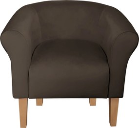Fotel Milo tkanina Welur wygodny fotel tapicerowany do salonu i sypialni : Kolor nogi - Drewno, Kolor tkaniny - VELVET - MG05, Wysokość nogi - 20 cm