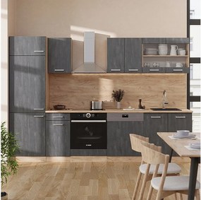 Aneks kuchenny czarny beton/złoty dąb 300x60x81.6 r-line