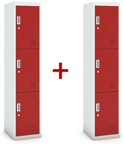 Szafka ubraniowa S3 trzydrzwiowa 1+1 GRATIS, demontaż, zamek cylindryczny, szara/czerwona