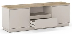Beżowa szafka pod TV w dekorze dębu 161x55x40 cm Loreta – Marckeric