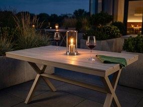 Stół ogrodowy aluminiowy beżowy 150x90x75 cm trwały blat kompozyt drewniany