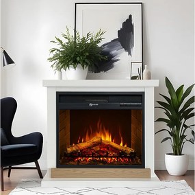 Kominek elektryczny Stockholm, kominek stojący, białe drewno, dł. 75xgł. 28xwys. 70 cm