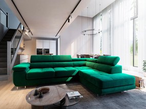 Masseno Narożnik SELVA z Funkcją Spania i Pojemnikiem na Pościel Narożnik L, Rozkładana sofa - Zielony, MONOLITH 37