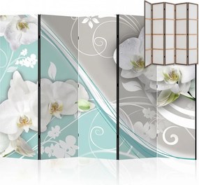 Parawan pokojowy 5-częściowy 225x172 Jednostronny dekoracyjny glamour romantyczny Szary Białe Orchidee Z Rosą