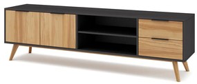Czarno-naturalna szafka pod TV z drewna sosnowego 180x53 cm Lavis – Marckeric
