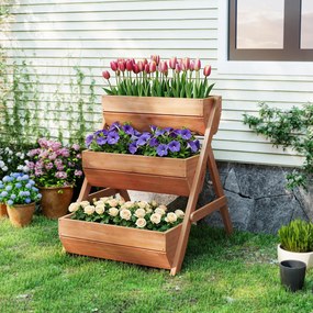 Outsunny Pionowa grządka z 3 poziomami z drewna Skrzynka na rośliny z 3 skrzynkami drenażowymi Brązowa | Aosom PL