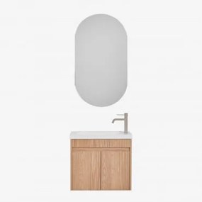 Zestaw Wiszących Mebli Łazienkowych Zintegrowany Z Umywalką Narek Popielaty Brąz & Owalny Z Miejscem Do Przechowywania Czarny 50x90 - Sklum