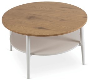 Stolik Kawowy Okrągły PAULO MAX 80 cm Dąb/Biały Skandynawski