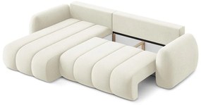 Beżowy rozkładany narożnik z materiału bouclé ze schowkiem (lewostronny/z szezlongiem) Pele – Makamii