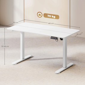 Vinsetto Biurko Stojące Regulowane Elektrycznie, 140 x 70 x 116 cm, Białe