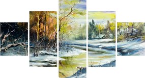 Obraz zimowej rzeki, obraz olejny (125x70 cm)