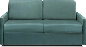 Kanapa 3-osobowa rozkładana typu express ze szmaragdowego weluru  z siedziskiem z pianki z pamięcią kształtu - Powierzchnia spania 140 cm - Materac 18 cm CALIFE
