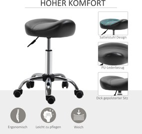 HOMCOM Taboret Salonowy z Siedziskiem Siodłowym, Regulowany, Ekoskóra, 48x48x54-69cm, Czarny