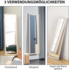 HOMCOM 160 x 50 cm Lustro całopostaciowe, wielofunkcyjne, prostokątny design z ramą, Biały