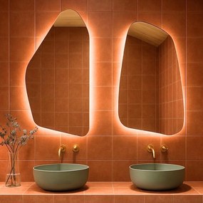 Lustra dekoracyjne o nieregularnym kształcie z podświetleniem ORGANIC Rock LED | Różne rozmiary | Różne kolory : Kolor tafli szkła - Srebrny, Rozmiar lustra A - 70x140, Rozmiar lustra B - 73x126