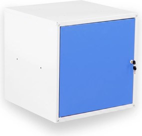 Szafka ubraniowa z schowkami zamykanymi 450 x 450 x 450 mm, zamek cylindryczny, niebieskie drzwi