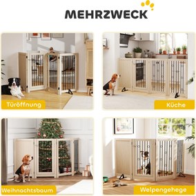 PawHut Wolnostojąca bramka dla zwierząt, bramka dla psa z drzwiami, 4 panele, do korytarza, schodów, ościeżnicy, MDF, stal | Aosom PL