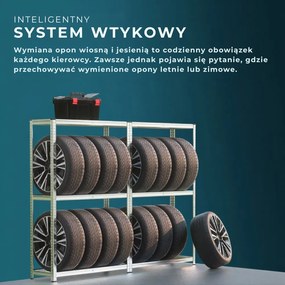 Regał na opony TYRE, 120x40x180 cm, max 795 kg, srebrna/jasnobrązowy Jurhan