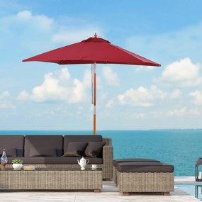 Outsunny Parasol Ogrodowy Zginany Czerwone Wino Drewno Poliester 3Stopniowa Regulacja 200x150x230cm | Aosom PL