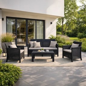 Zestaw Mebli Ogrodowych BRENTA Czarny/Szary 2xFotel Sofa Stolik Tarasowy Technorattan Nowoczesny