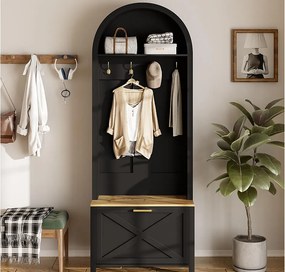 Zestaw na ubrania do przedpokoju 75x35x195 cm - z szafą na buty i wieszakami - z półkami - Czarny
