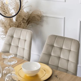 Krzesło Tapicerowane do Salonu RICK Ecru Welurowe Nowoczesne Loft