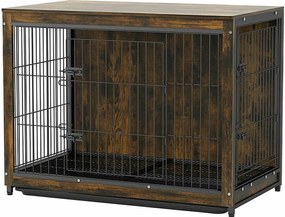 Klatka dla psa drewniana industrialna, duża klatka dla psa, koty, króliki, meble industrialne do użytku wewnątrz, 97 x 59 x 75 cm
