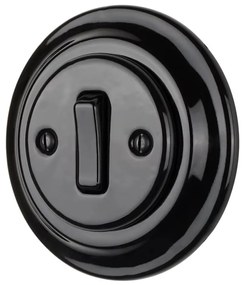 Bohemia-Design - Porcelanowy wyłącznik retro, pojedynczy, z ramką nr 1, czarny