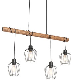 Inteligentna lampa wisząca czarna z drewnem, w tym 4 WiFi A60 - Stronk Rustykalny / Vintage Oswietlenie wewnetrzne