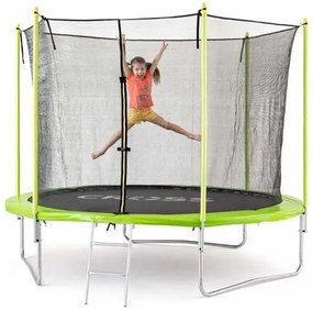 Trampolina krzyżowa z siatką i drabinką, 306 x 306x 250 cm
