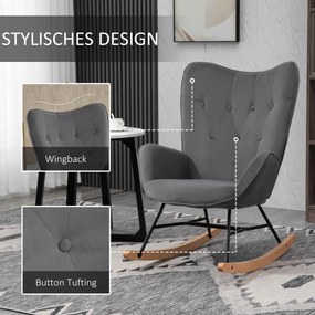 Nowoczesny Fotel Bujany HOMCOM z Miękkim Siedziskiem - Ciemnoszary+Natura