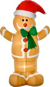 HOMCOM Nadmuchiwana dekoracja 183 cm – Piernikowy ludzik z kokardą, 3 LED, wbudowana dmuchawa