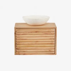 Zestaw Wiszących Mebli Łazienkowych Z Drewna Deleyna Naturalna & Cement Okrągły Biały Ø40 Cm Zavion & Bezlusterkowiec & Bez Kranu - Sklum