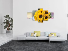 Obraz bukietu ślubnego ze słoneczników (125x70 cm)